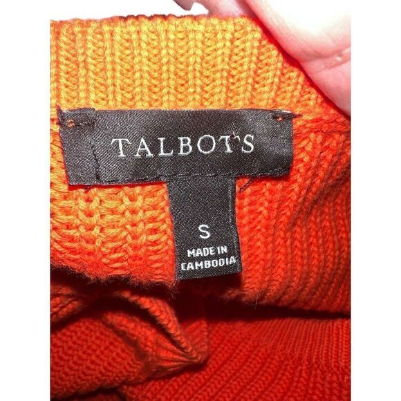 Talbots‎ Womens Chunky Cable Knit Cardigan Size Small Orange Pullover Boat Neck - Picture 4 of 6